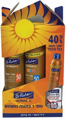 מארז משפחתי דר פישר אולטרסול ספריי שקוף 50 SPF + אלכוג'ל
