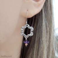 עגילים ותליון מכסף מעוצבים משובצים אבני אמטיסט S1730