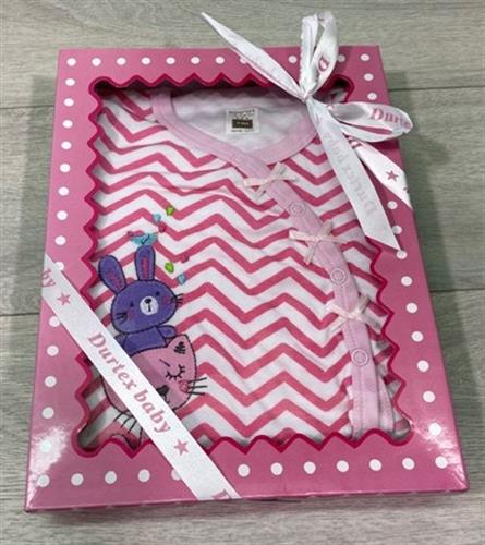 אוברול טריקו ארוך + כובע - זיג זג ורוד/לבן