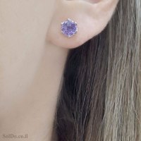 עגילים מכסף צמודים משובצים אבני אמטיסט סגול A9009 | תכשיטי כסף