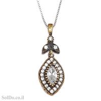 תליון מכסף סגנון ויקטוריאני משובץ  אבני זרקון וציפוי נחושת T8844 | תכשיטי כסף