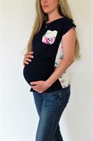 חולצת הריון חצי חצי - גב פרחוני שמנת וחזית כחול כהה בתוספת כיס קטן