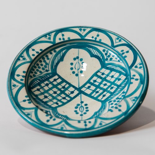 צלחת טורקיז לבן פרחים XS