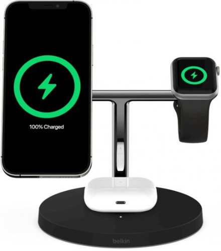 מעמד טעינה אלחוטית 3 ב1 עם Belkin Boost Charge Pro 3-In-1 15W MagSafe - צבע שחור