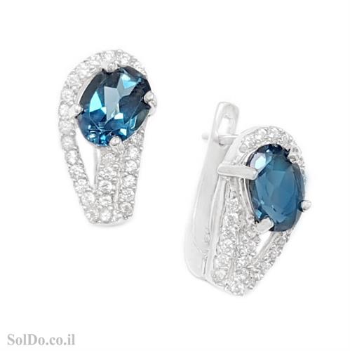 עגילי כסף משובצים אבני טופז כחולות וזרקונים A8804 | תכשיטי כסף 925 | עגילי כסף