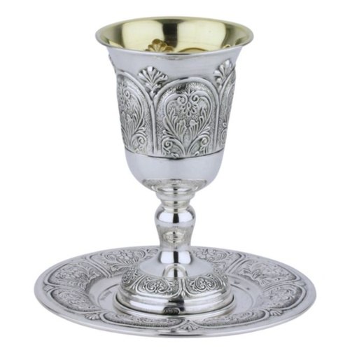 סט גביע קידוש כסף טהור דגם דויד שערים  (S)