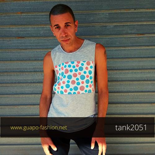 Round Neck Tank Top | item 2051 | color block sleeveless vest with dots | men's clothing