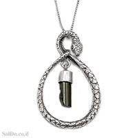 תליון מכסף נחש משובץ אבן טורמלין צבע ירוק T6080 | תכשיטי כסף