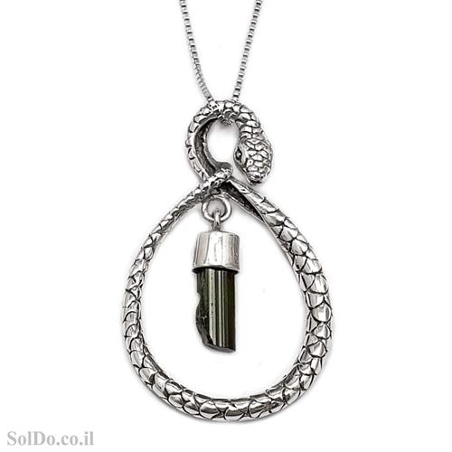 תליון מכסף נחש משובץ אבן טורמלין צבע ירוק T6080 | תכשיטי כסף