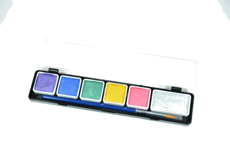 פלטה 6 צבעי מים מטאלים + מכחול (24 גר')