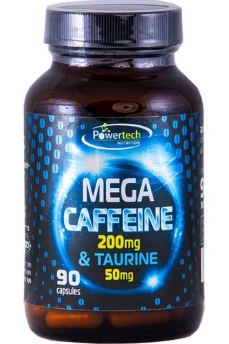 מגה קפאין וטאורין פאוורטק 90 כמוסות | Powertech Mega Caffeine