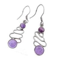 עגילי כסף תלויים משובצים אבני אמטיסט סגול A5628 | תכשיטי כסף | עגילי כסף