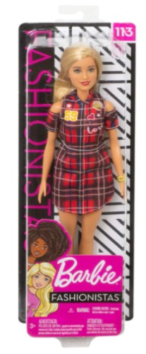 ברבי פאשניסטה שמלה אדומה משובצת