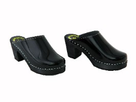 קבקבי עץ שחור לק עקב גבוה שחור ELEGANT