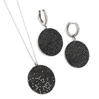 סט עגילים ותליון כסף משובצים אבני זרקון כשחורות S1553