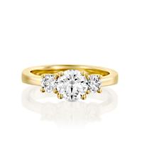 טבעת אירוסין זהב צהוב 14 קראט משובצת יהלומים THREE STONES