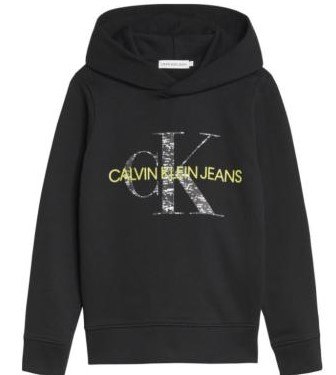 קפוצ'ון שחור לוגו צהוב CALVIN KEIN - מידות 4-16