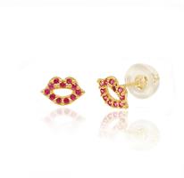 עגילי זהב שפתיים עם זרקונים