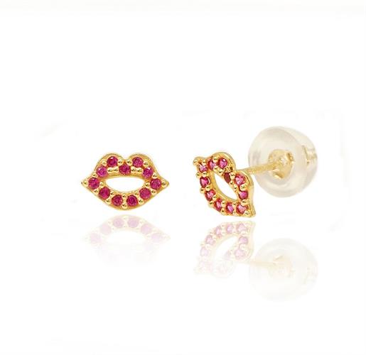 עגילי זהב שפתיים עם זרקונים