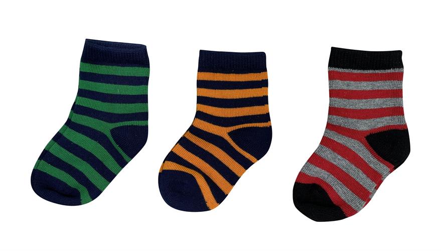 סט שלישיית גרביים פסים אדום-כתום-ירוק