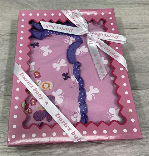 אוברול טריקו ארוך + כובע - פרפרים ורוד