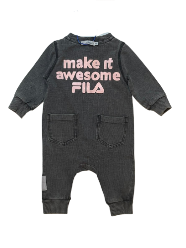 אוברול תינוקות FILA אפור ג'ינס כיתוב ורוד NB-12M
