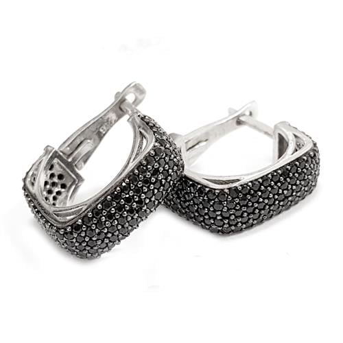 עגילי כסף  משובצים אבני זרקון שחורות  A1625 | תכשיטי כסף 925 | עגילי כסף