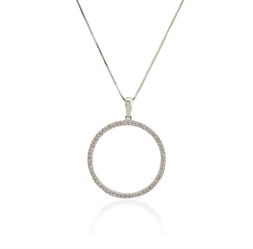 שרשרת ותליון זהב לבן עיגול עם זרקונים