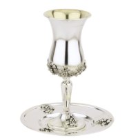 סט גביע קידוש כסף טהור דגם שמואל בן זמורה גפן