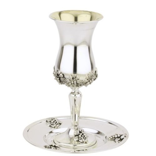 סט גביע קידוש כסף טהור דגם שמואל בן זמורה גפן