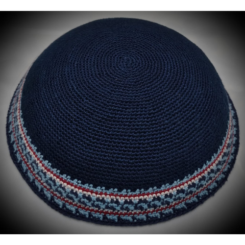 כיפה קלאסית כחול פסים אדום מידה 16