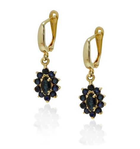 עגילי ספיר נתלים │ עגילי זהב עם ספיר נתלים