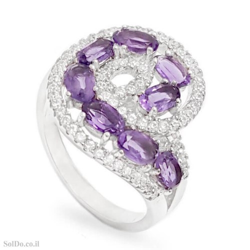 טבעת מכסף משובצת אבני אמטיסט ואבני זרקון RG9021 | תכשיטי כסף 925 | טבעות כסף