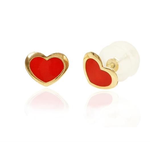 עגילי ילדות לב אדום מזהב עגילים לילדות בזהב 14K