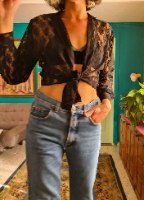 חולצת קשירה תחרה שחורה M/L