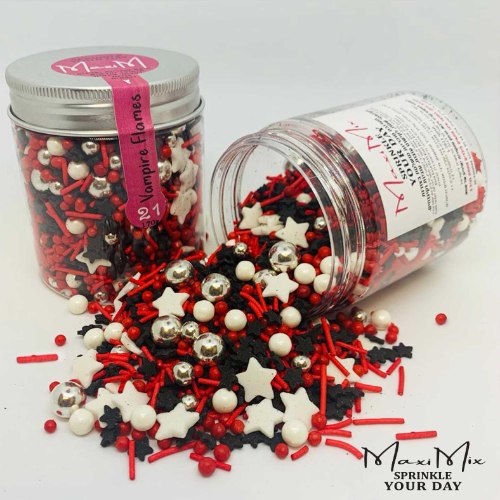 מקסי מיקס 21 - VAMPIRE FLAMES | מיקס דרמתי. מגוון סוכריות בצבעי אדום, שחור, כסף ולבן.