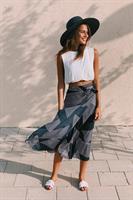 חצאית מעטפת הדפס גאומטרי שחור-לבן