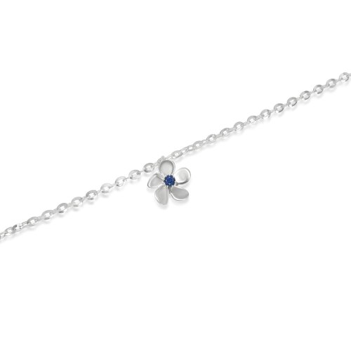 צמיד זהב לבן פרח עדין עם אבן ספיר