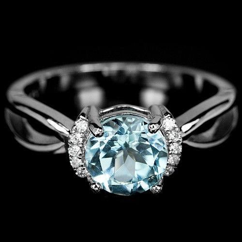 טבעת כסף משובצת טופז כחול וזרקונים RG8355 | תכשיטי כסף 925 | טבעות כסף