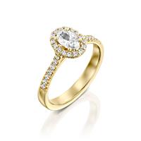 טבעת אירוסין זהב צהוב 14 קראט משובצת יהלומים OVAL HALOW