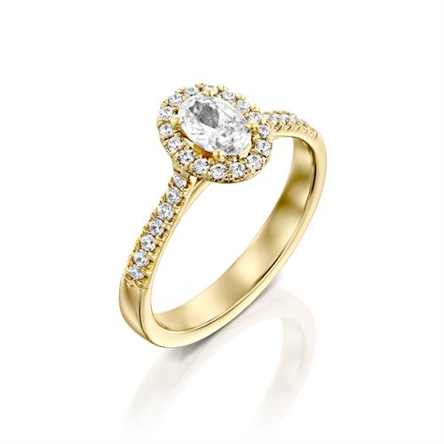 טבעת אירוסין זהב צהוב 14 קראט משובצת יהלומים OVAL HALOW