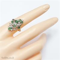 טבעת מכסף משובצת אבני אמרלד וזרקונים RG8715 | תכשיטי כסף 925 | טבעות כסף