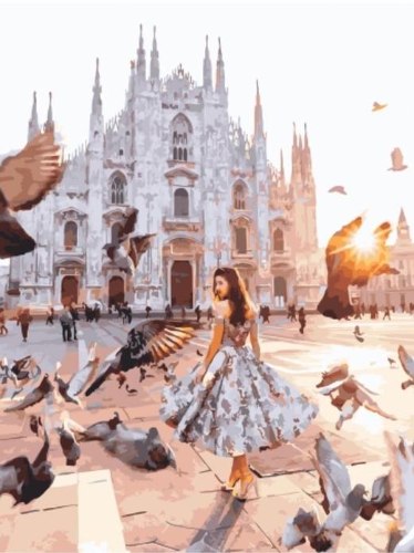 צביעה לפי מספרים - נערה בקתדרלת מילאנו