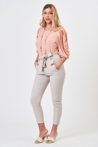 מכנס  כותנה גבוה בז/שחור