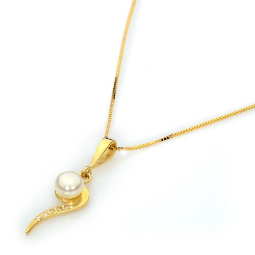 שרשרת תליון פנינה ויהלומים