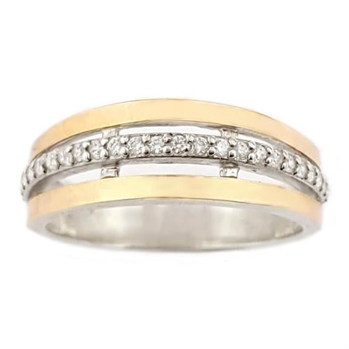 טבעת כסף מצופה זהב 9K משובצת אבני זרקון  RG5944 | תכשיטי כסף | טבעות כסף