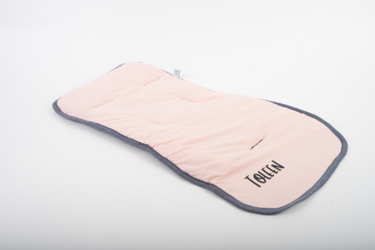 ריפודית דו צדדית איכותית- 100% כותנה אורגנית עם שם התינוק - דגם אפרסק- אפור