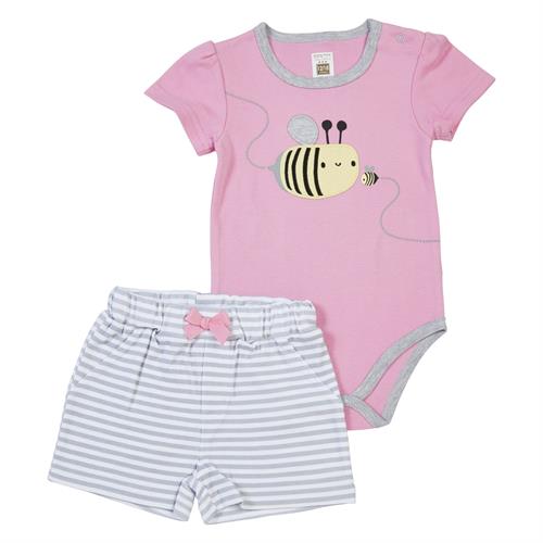 חליפת בגד גוף דבורה ורוד מסטיק