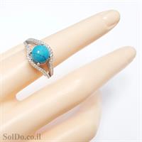 טבעת מכסף משובצת אבן טורקיז וזרקונים RG6088 | תכשיטי כסף 925 | טבעות כסף
