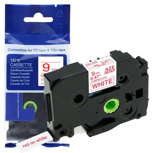 סרט סימון תואם אדום על רקע לבן Brother Compatible TZe-222 9mmx8m